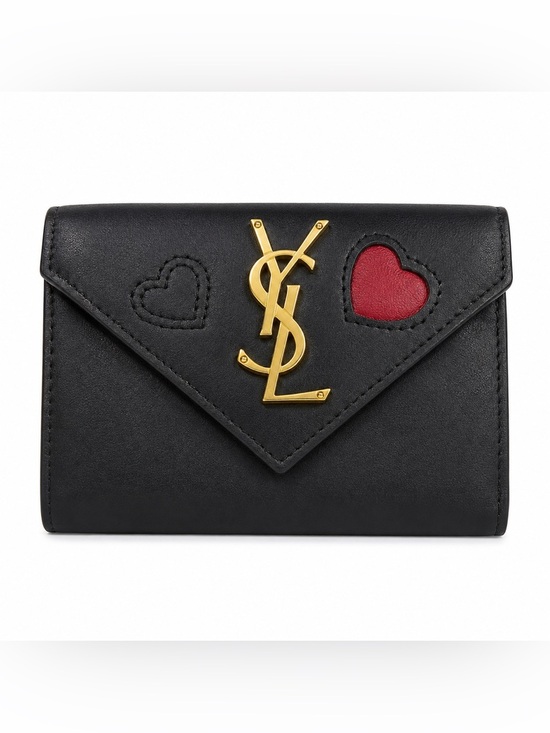 Upcycled Handbags - Black Leather Heart Accent Envelope Wallet Y2K luxury
